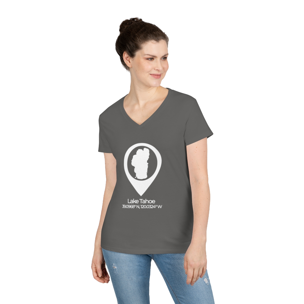 Lake Tahoe Location Pin Ladies' V-Neck T-Shirt - Image 15