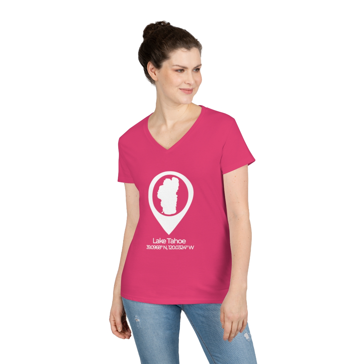 Lake Tahoe Location Pin Ladies' V-Neck T-Shirt - Image 18