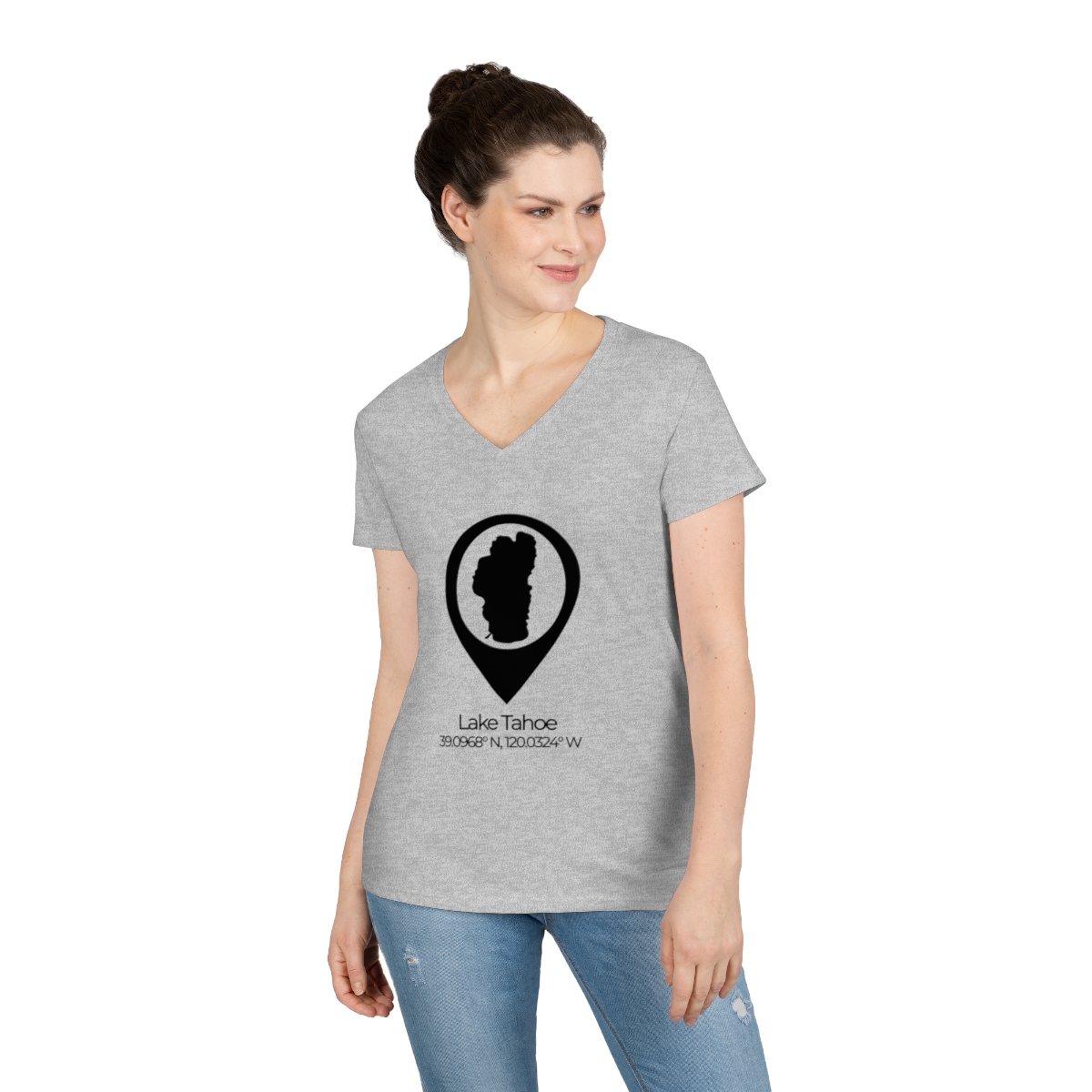 Lake Tahoe Location Pin Ladies' V-Neck T-Shirt - Image 12