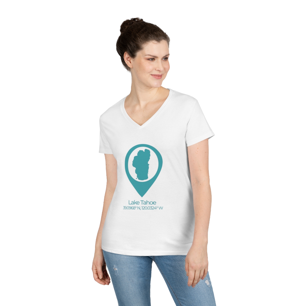 Lake Tahoe Location Pin Ladies' V-Neck T-Shirt - Image 6