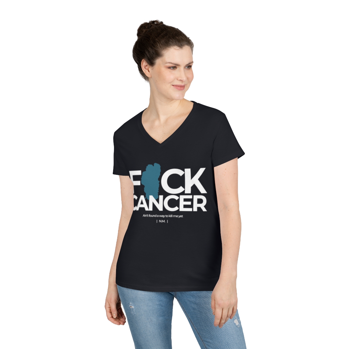 F Cancer | Ladies' V-Neck T-Shirt - Image 3
