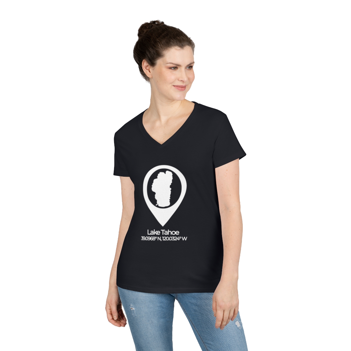 Lake Tahoe Location Pin Ladies' V-Neck T-Shirt - Image 9