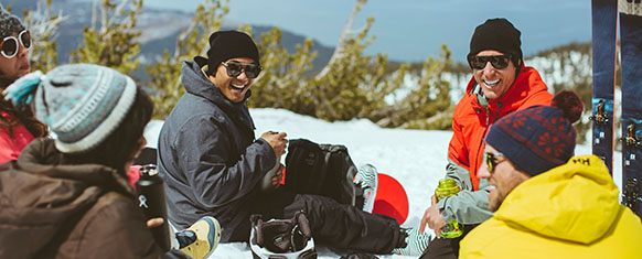 Lake Tahoe Friends Hanging Out On Mountain Winter